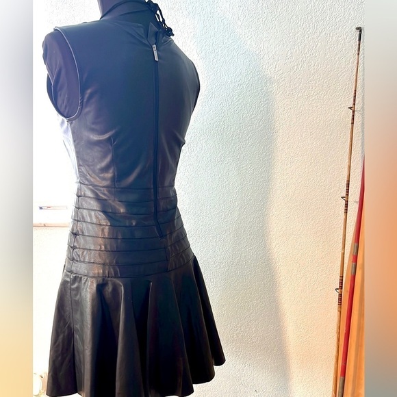 Neiman Marcus,Habitual Black Faux Leather Fit & Flare Banded Waist Dress,Size XS - Picture 5 of 14